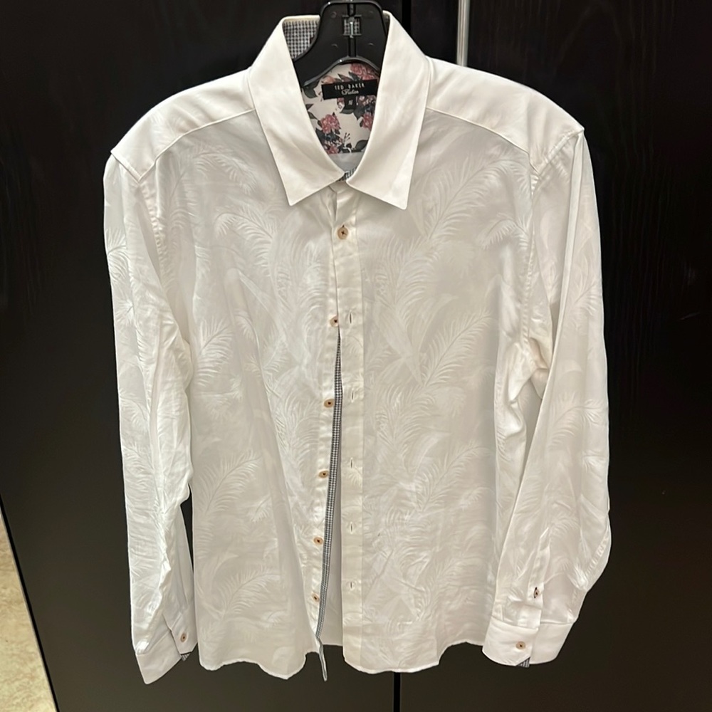 Ted Baker Pashion Floral/Palm White Dress Shirt